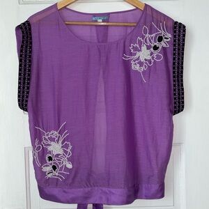 Anthropologie Purple Embroidered Blouse